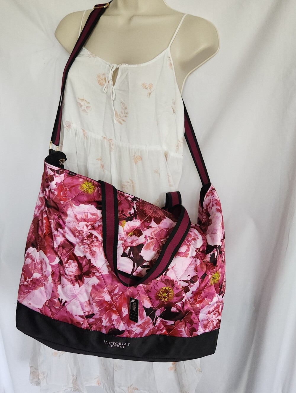 Victoria’s Secret Pink Quilted Satin Floral Weekender Tote Gym Travel Bag